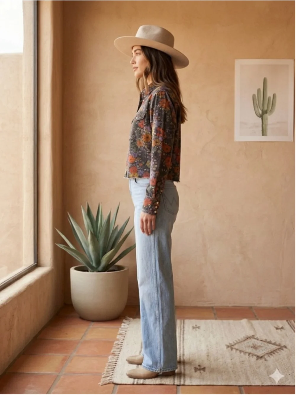 Wrangler Western Floral Raw Hem Cropped Denim Shirt - Picture 3 of 12